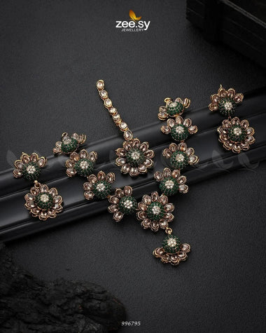 Alstroemeria Necklace set Green Necklace Sets - Zeesy Jewellery Pakistan | Premium Artificial & Imitation Jewellery