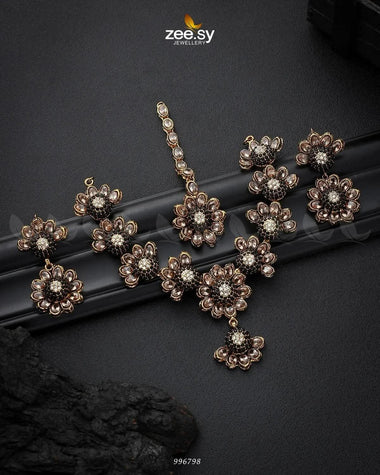 Alstroemeria Necklace set Golden Black Necklace Sets - Zeesy Jewellery Pakistan | Premium Artificial & Imitation Jewellery