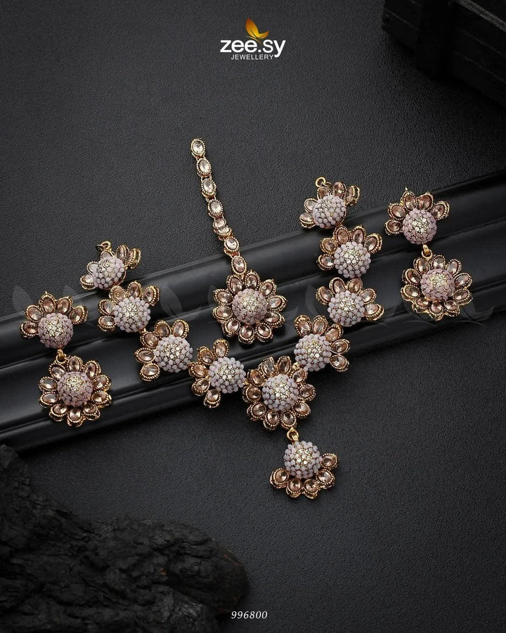 Alstroemeria Necklace set Mint pink Necklace Sets - Zeesy Jewellery Pakistan | Premium Artificial & Imitation Jewellery