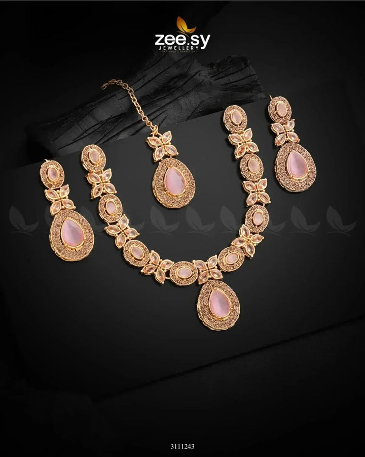 Cassin's Necklace Set Pink Necklace Sets - Zeesy Jewellery Pakistan | Premium Artificial & Imitation Jewellery
