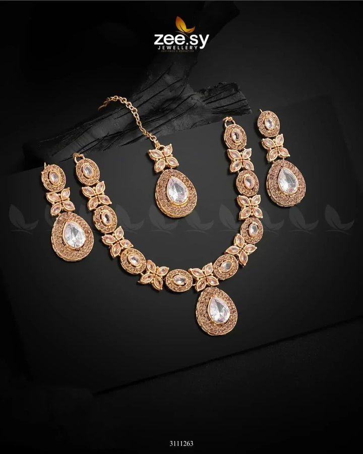 Cassin's Necklace Set Champagne Necklace Sets - Zeesy Jewellery Pakistan | Premium Artificial & Imitation Jewellery