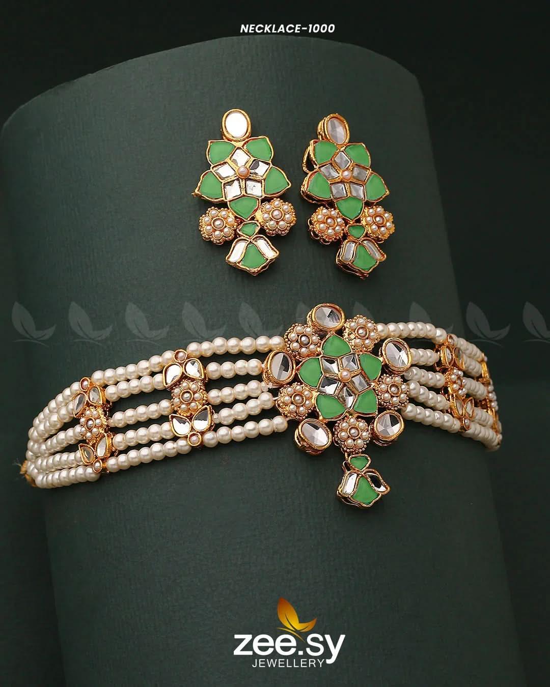 NECKLACE-1000 Green Necklace Sets - Zeesy Jewellery Pakistan | Premium Artificial & Imitation Jewellery