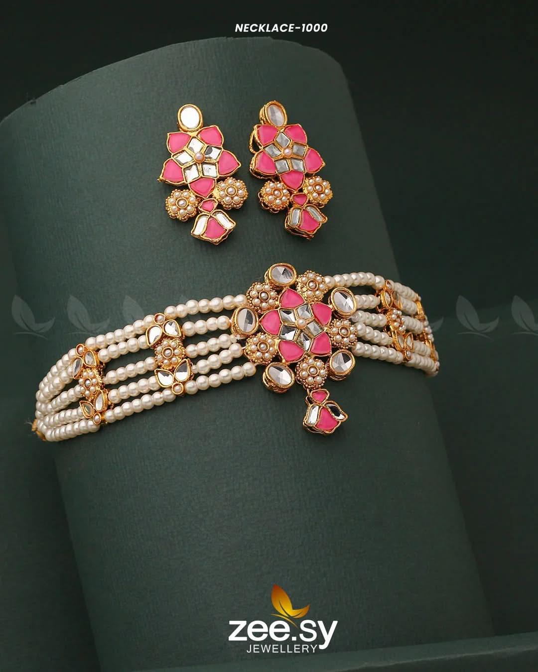 NECKLACE-1000 Pink Necklace Sets - Zeesy Jewellery Pakistan | Premium Artificial & Imitation Jewellery