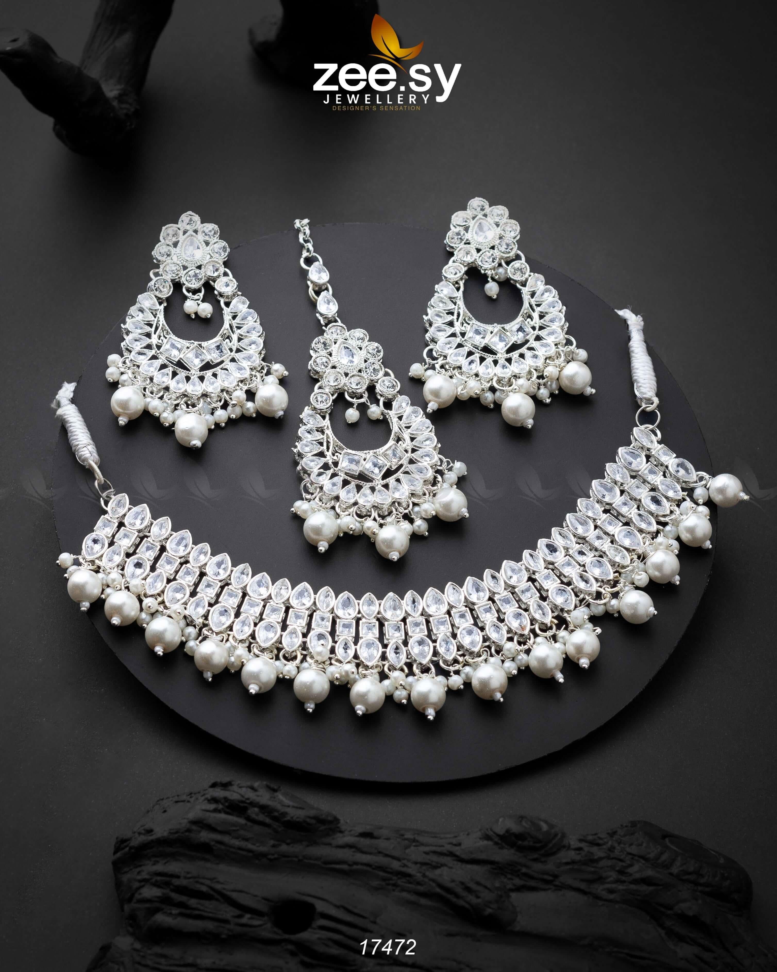 Elisa Silver Necklace White Necklace Sets - Zeesy Jewellery Pakistan