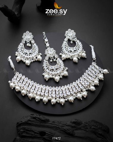 Elisa Silver Necklace White Necklace Sets - Zeesy Jewellery Pakistan | Premium Artificial & Imitation Jewellery