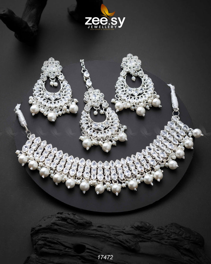 Elisa Silver Necklace White Necklace Sets - Zeesy Jewellery Pakistan | Premium Artificial & Imitation Jewellery