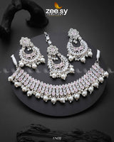Elisa Silver Necklace Mint Pink Necklace Sets - Zeesy Jewellery Pakistan