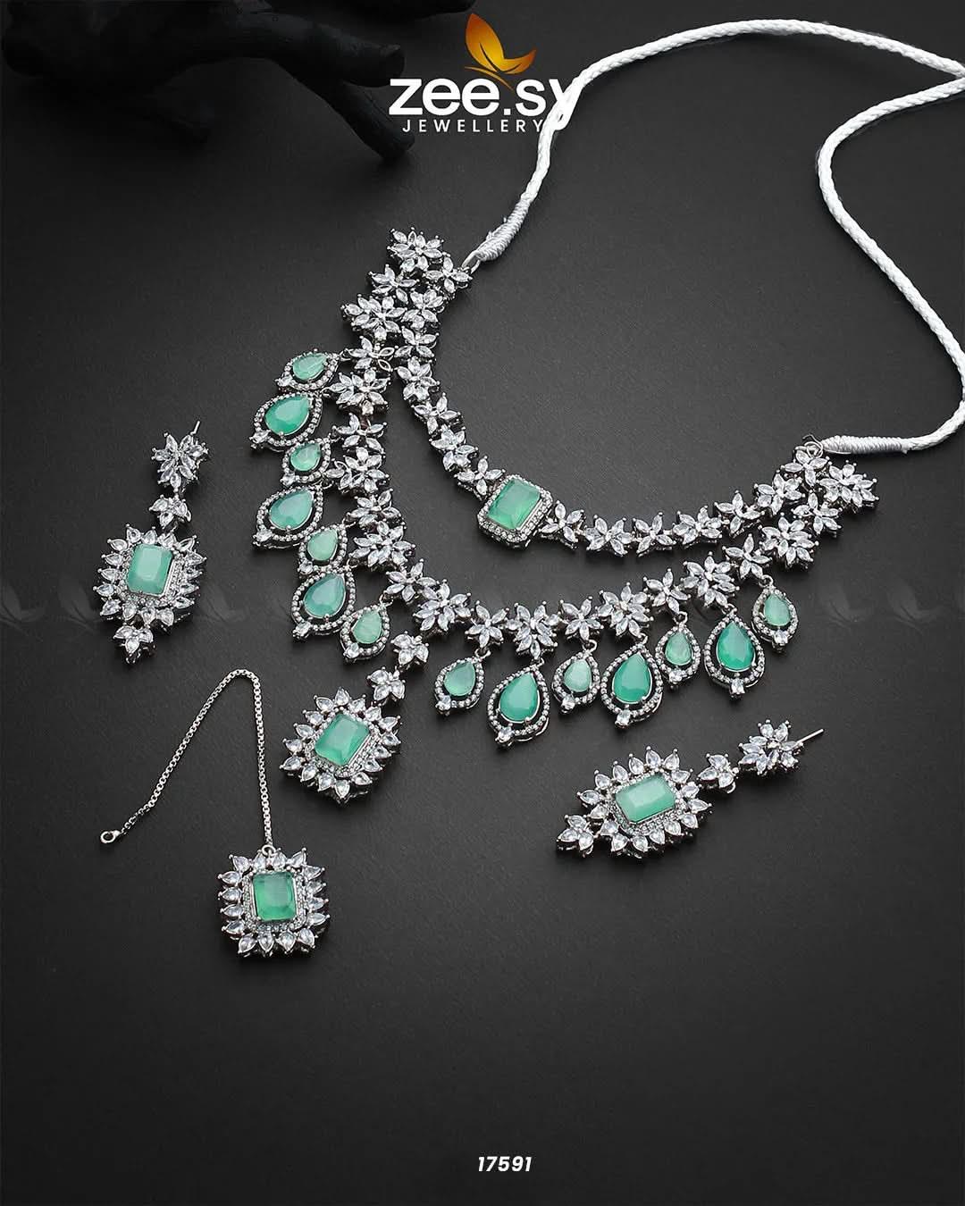 Sifaar Necklace Mint Green Necklace Sets - Zeesy Jewellery Pakistan | Premium Artificial & Imitation Jewellery