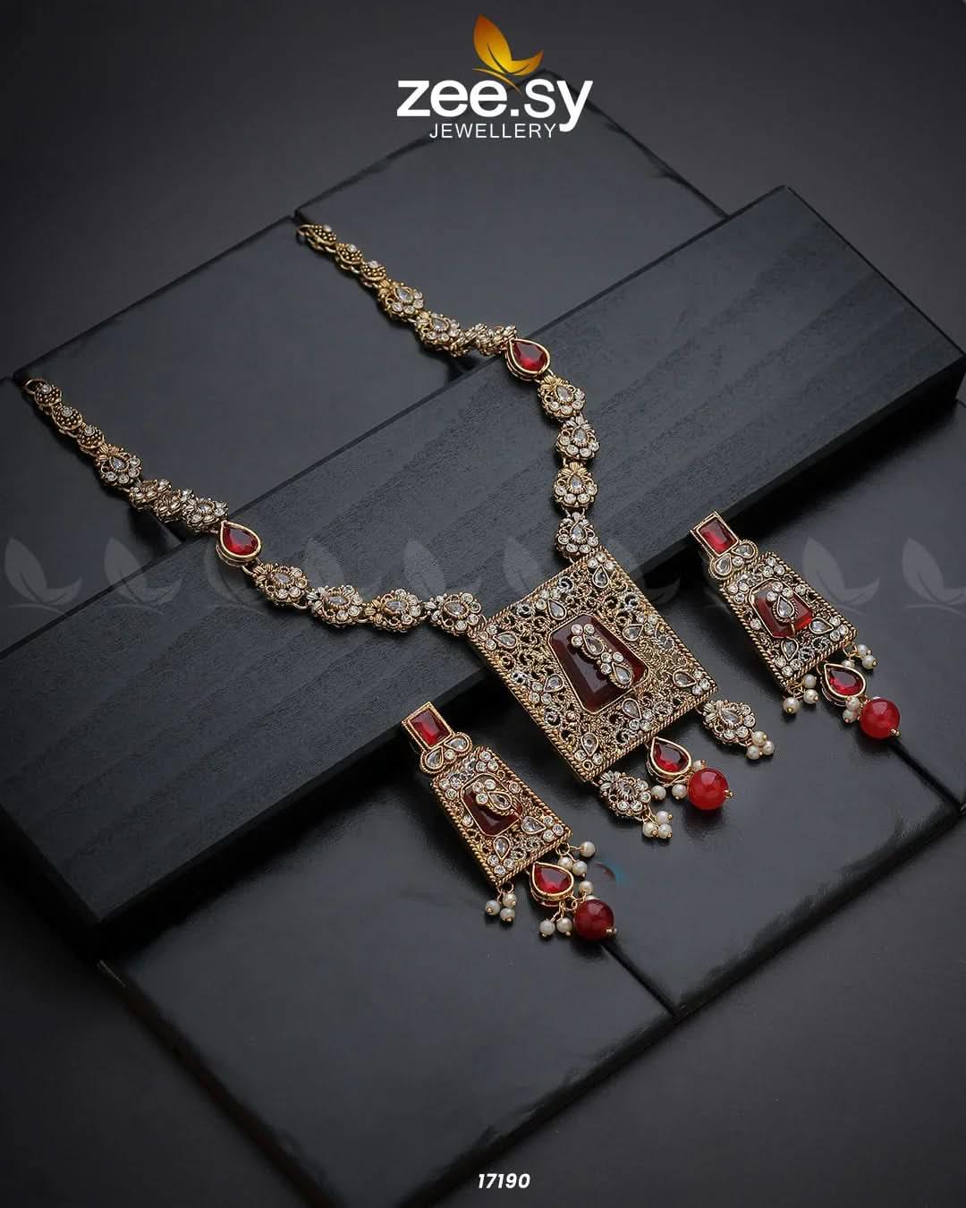 Stellar Gemstones Red Necklace Sets - Zeesy Jewellery Pakistan | Premium Artificial & Imitation Jewellery