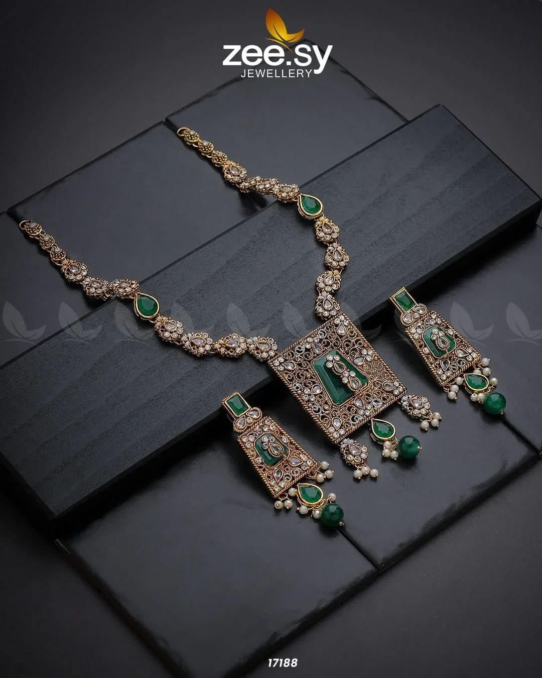 Stellar Gemstones Green Necklace Sets - Zeesy Jewellery Pakistan | Premium Artificial & Imitation Jewellery