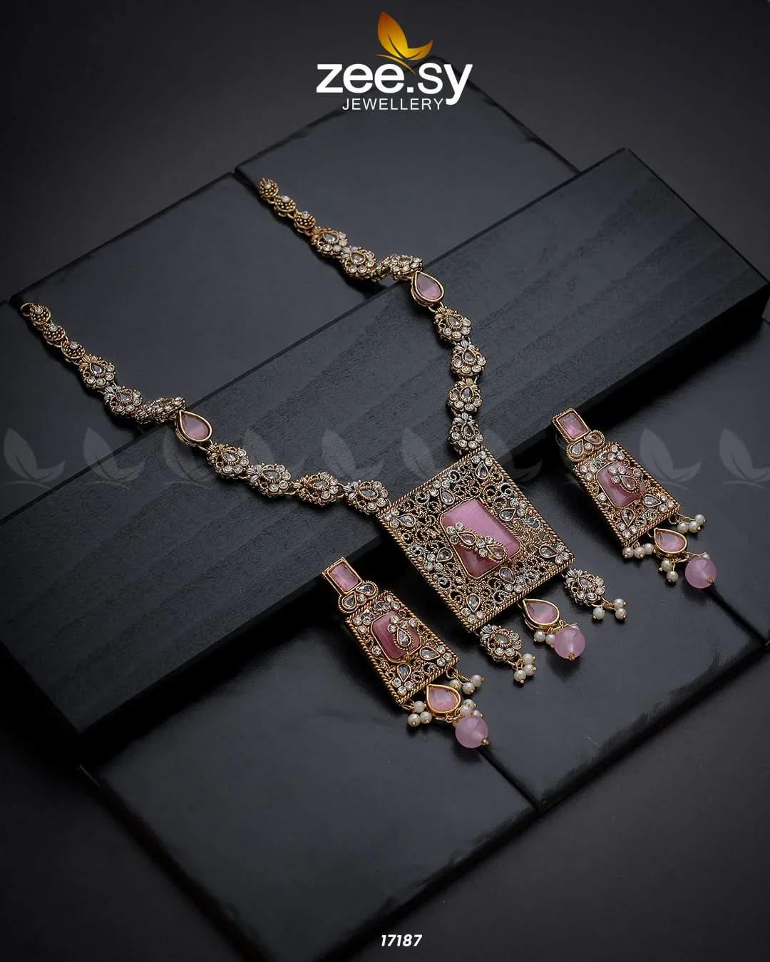 Stellar Gemstones Mint pink Necklace Sets - Zeesy Jewellery Pakistan | Premium Artificial & Imitation Jewellery