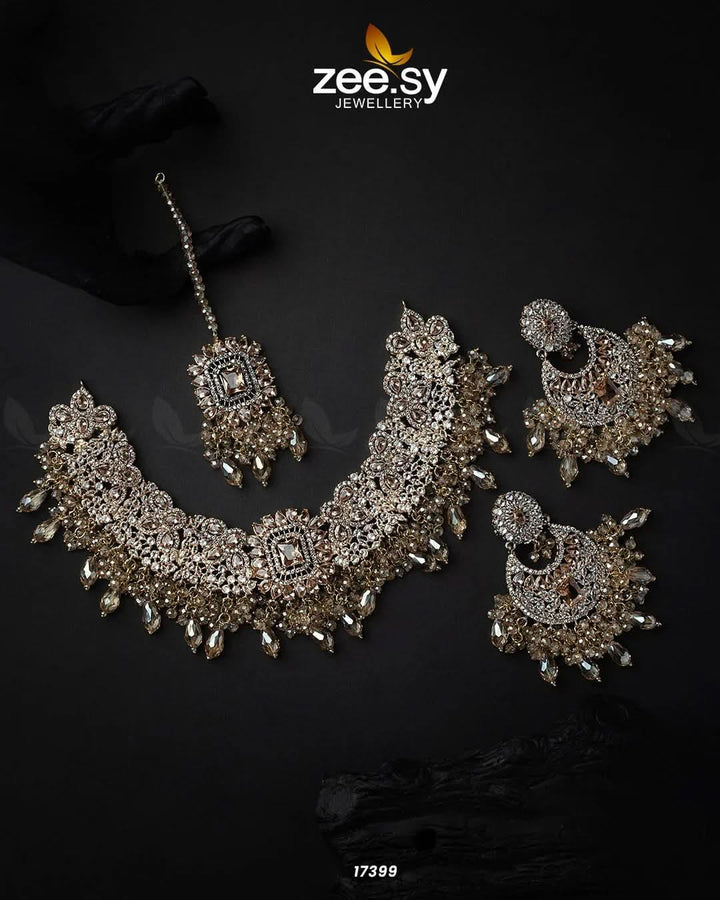 Prismatic Necklace Champagne Necklace Sets - Zeesy Jewellery Pakistan | Premium Artificial & Imitation Jewellery