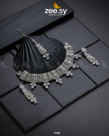 Gemstone Enchantment Necklace Silver white Necklace Sets - Zeesy Jewellery Pakistan | Premium Artificial & Imitation Jewellery