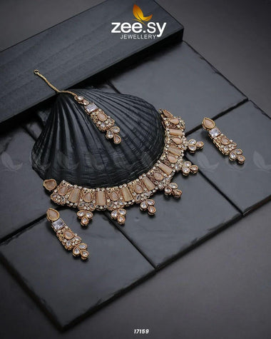 Gemstone Enchantment Necklace Champagne Necklace Sets - Zeesy Jewellery Pakistan | Premium Artificial & Imitation Jewellery