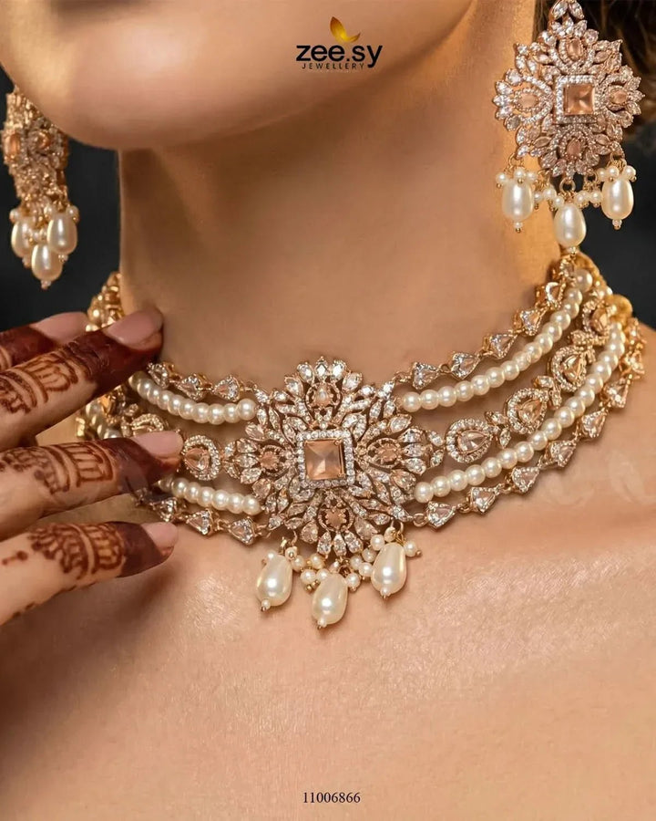 NECKLACE-0910 Champagne Necklace Sets - Zeesy Jewellery Pakistan | Premium Artificial & Imitation Jewellery