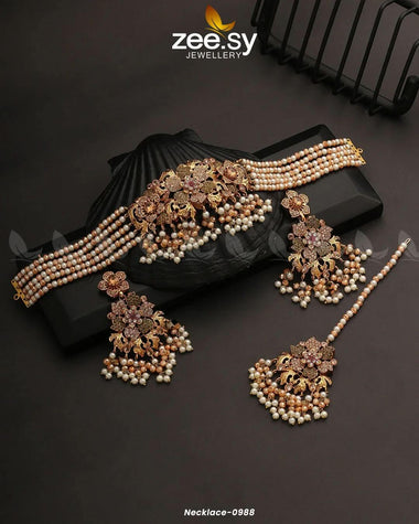 NECKLACE-0988 Champagne Necklace Sets - Zeesy Jewellery Pakistan | Premium Artificial & Imitation Jewellery