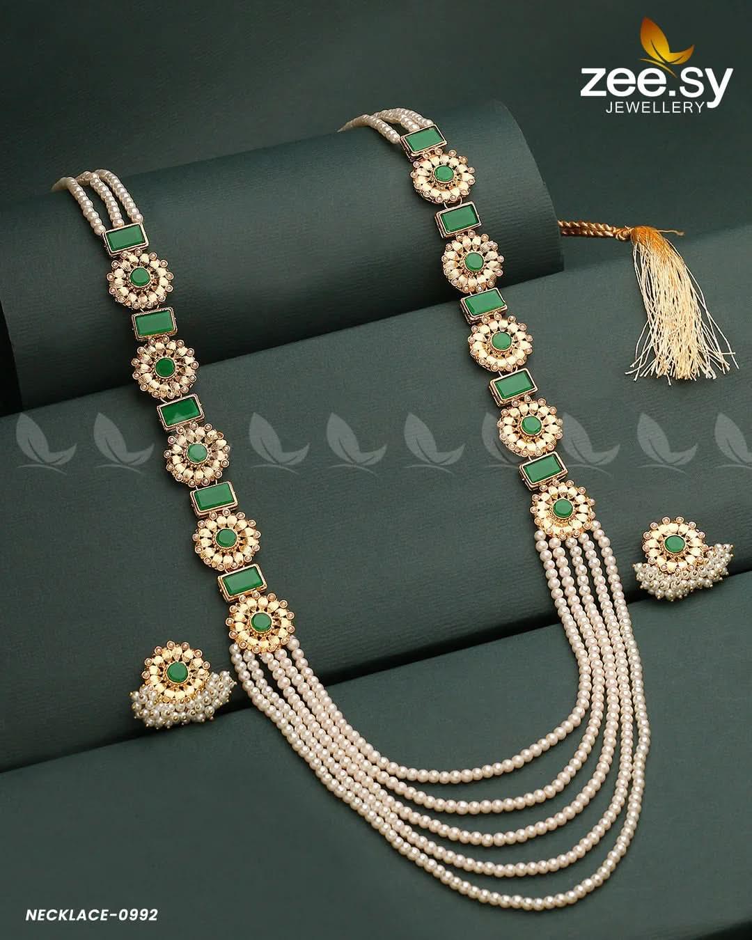 MALLA NECKLACE-0944 Pearl Green Necklace Sets - Zeesy Jewellery Pakistan | Premium Artificial & Imitation Jewellery