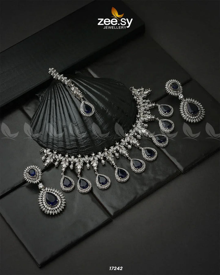 Drop Cut Necklace Blue Necklace Sets - Zeesy Jewellery Pakistan | Premium Artificial & Imitation Jewellery