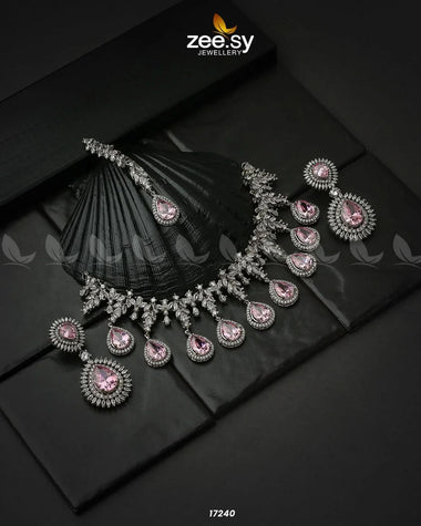 Drop Cut Necklace Pink Necklace Sets - Zeesy Jewellery Pakistan | Premium Artificial & Imitation Jewellery