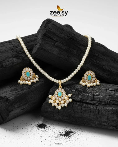 Estuary Petite Floral Necklace Set Feroza Necklace Sets - Zeesy Jewellery Pakistan | Premium Artificial & Imitation Jewellery