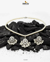 Estuary Petite Floral Necklace Set Silver White Necklace Sets - Zeesy Jewellery Pakistan | Premium Artificial & Imitation Jewellery