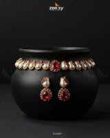 Keystone Choker Necklace Set Mahroon Necklace Sets - Zeesy Jewellery Pakistan | Premium Artificial & Imitation Jewellery