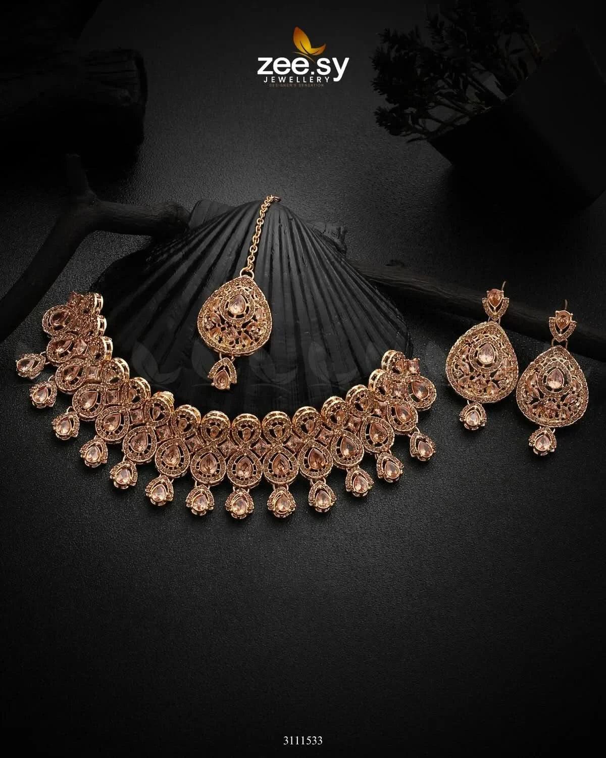 Aisle Necklace Set Champagne Necklace Sets - Zeesy Jewellery Pakistan | Premium Artificial & Imitation Jewellery