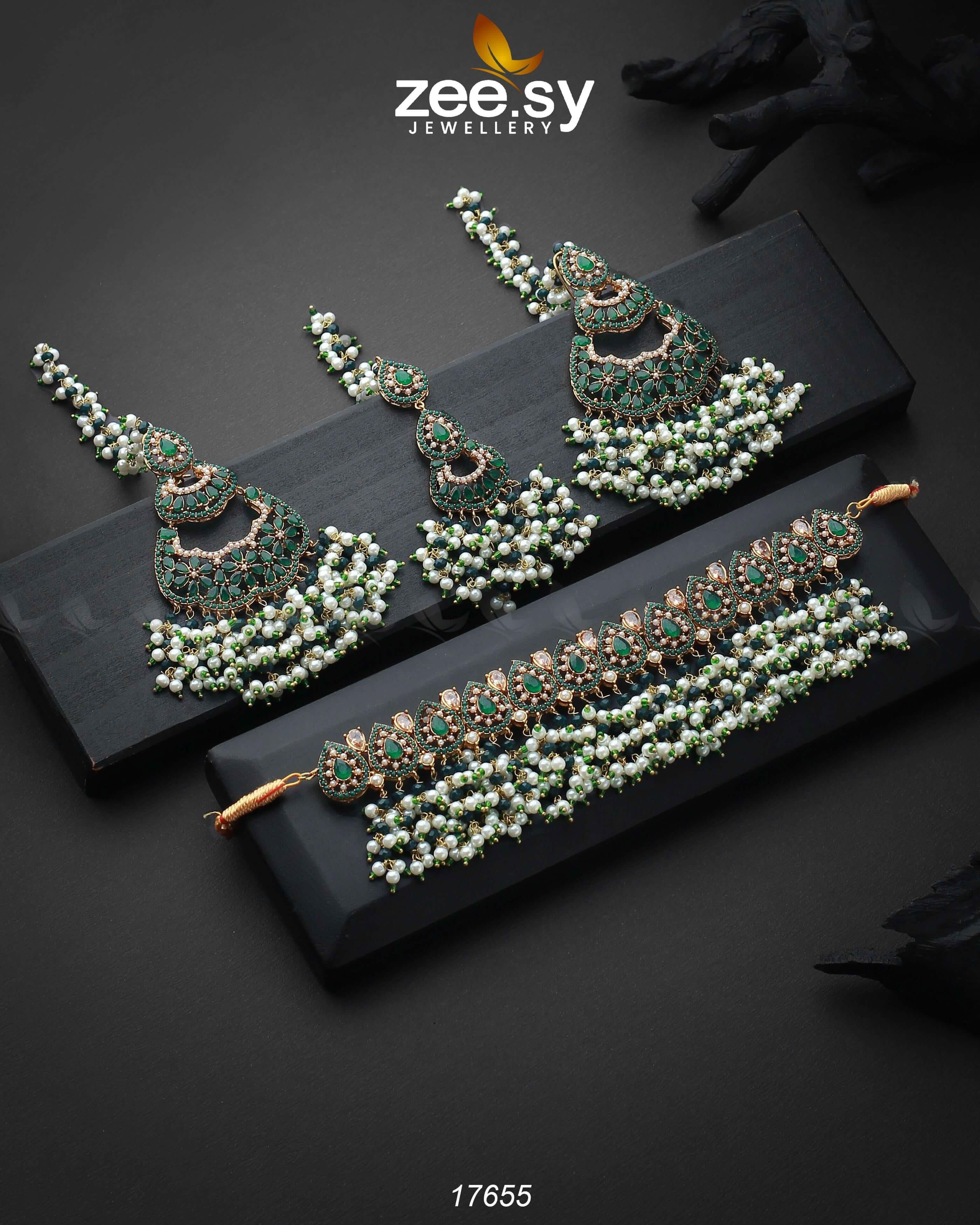 Amaira Chokar Necklace Set Green Necklace Sets - Zeesy Jewellery Pakistan