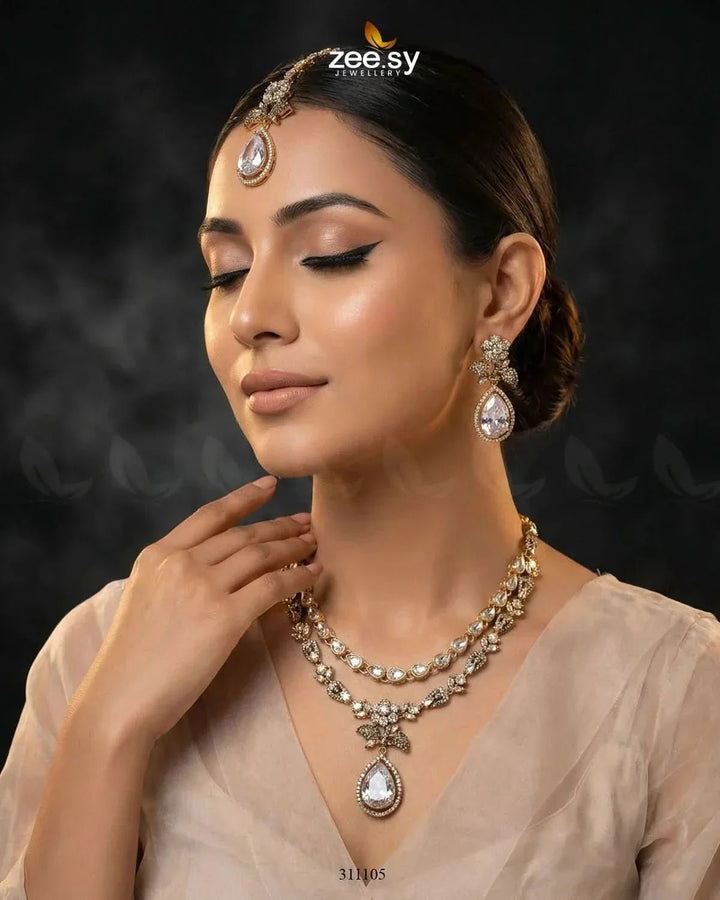 Eldria Cut Stone Necklace Set Necklace Sets - Zeesy Jewellery Pakistan | Premium Artificial & Imitation Jewellery