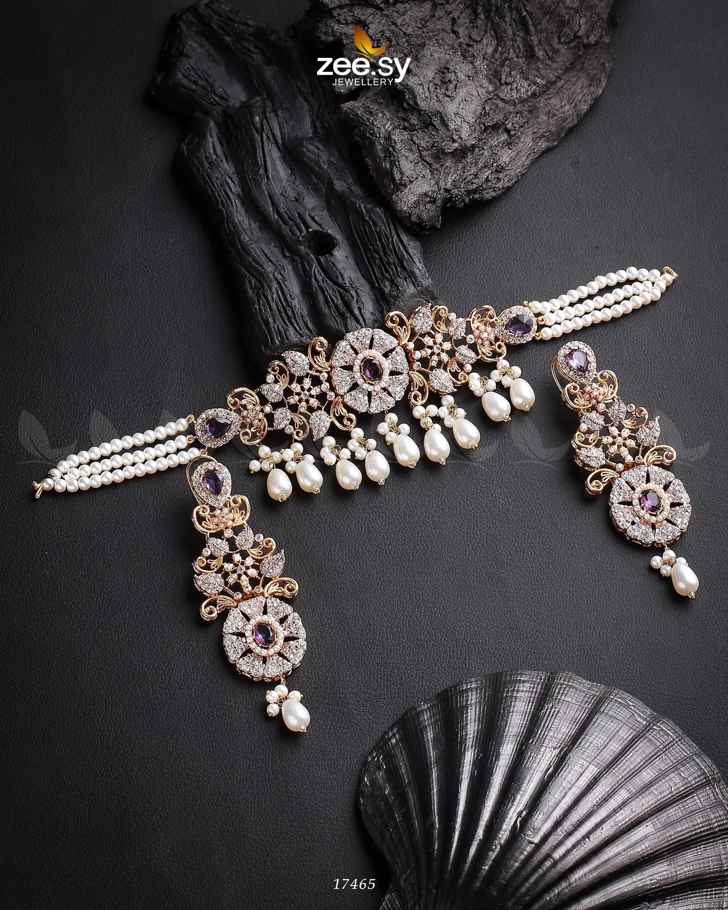 Meerub Necklace Golden Purple Necklace Sets - Zeesy Jewellery Pakistan | Premium Artificial & Imitation Jewellery