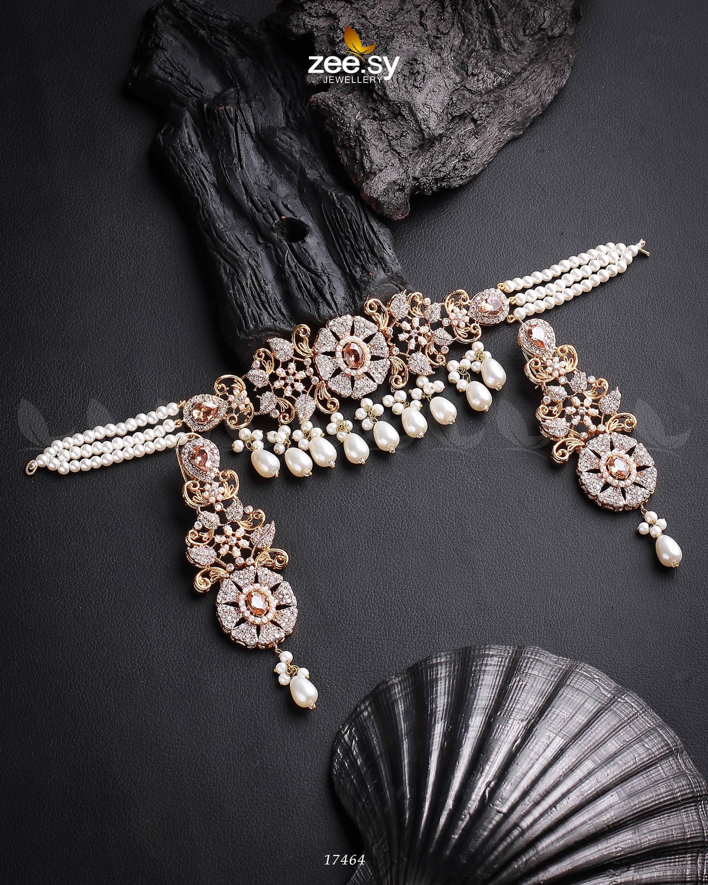 Meerub Necklace Golden Champagne Necklace Sets - Zeesy Jewellery Pakistan | Premium Artificial & Imitation Jewellery