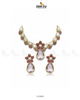 Oceanic Baroque Teardrop Necklace Set Mint Pink Necklace Sets - Zeesy Jewellery Pakistan | Premium Artificial & Imitation Jewellery
