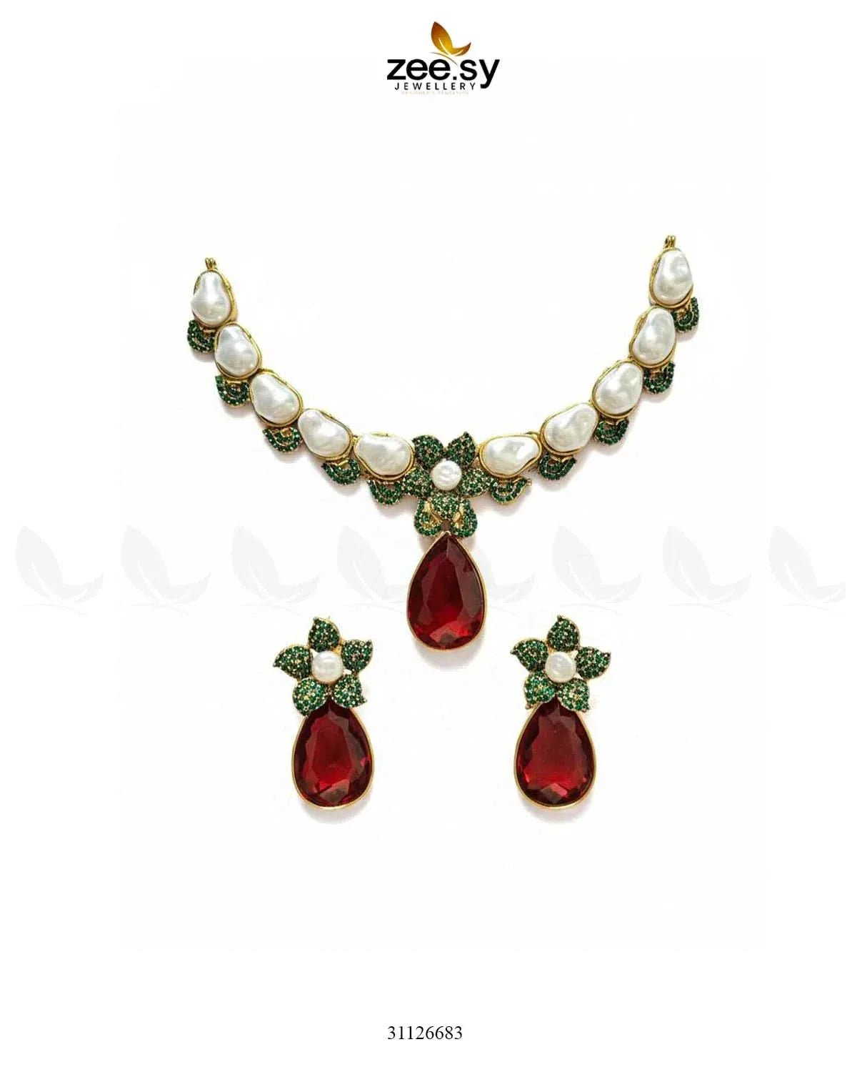 Oceanic Baroque Teardrop Necklace Set Necklace Sets - Zeesy Jewellery Pakistan | Premium Artificial & Imitation Jewellery