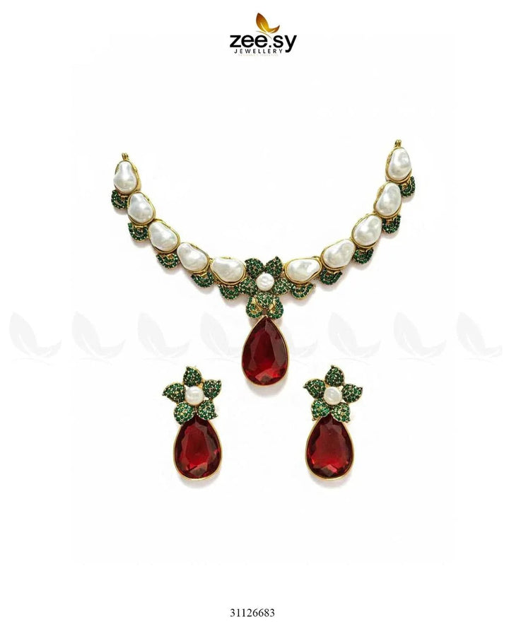Oceanic Baroque Teardrop Necklace Set Necklace Sets - Zeesy Jewellery Pakistan | Premium Artificial & Imitation Jewellery