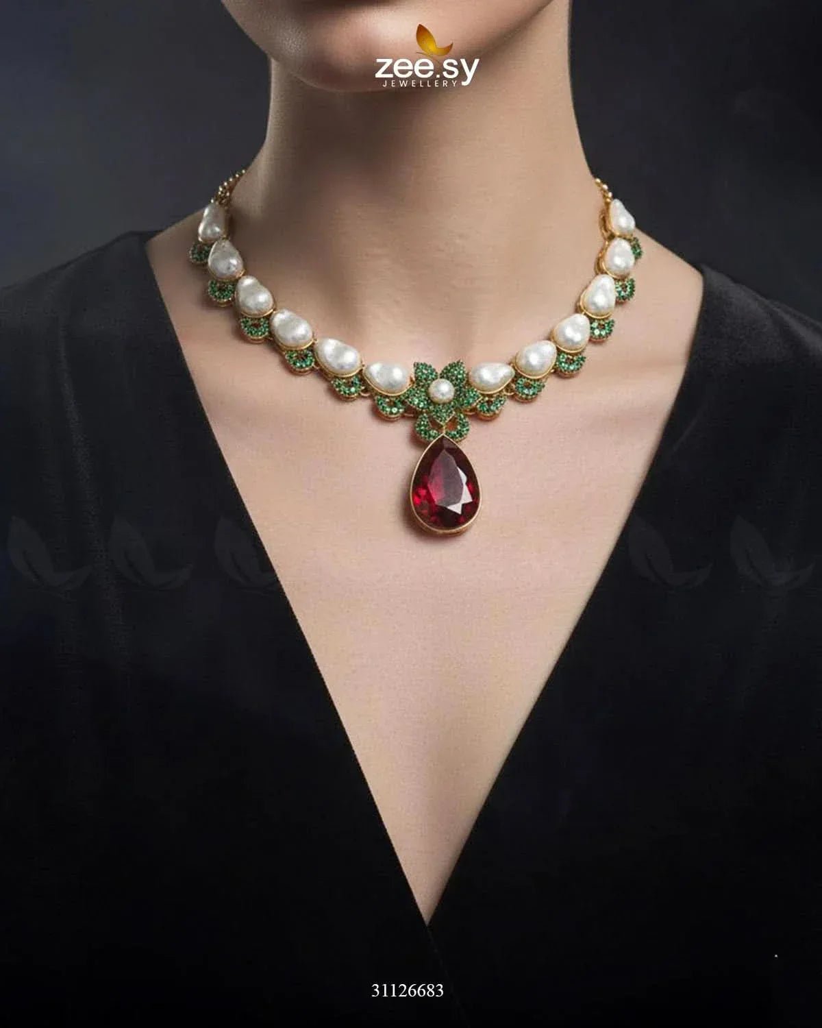 Oceanic Baroque Teardrop Necklace Set Necklace Sets - Zeesy Jewellery Pakistan | Premium Artificial & Imitation Jewellery