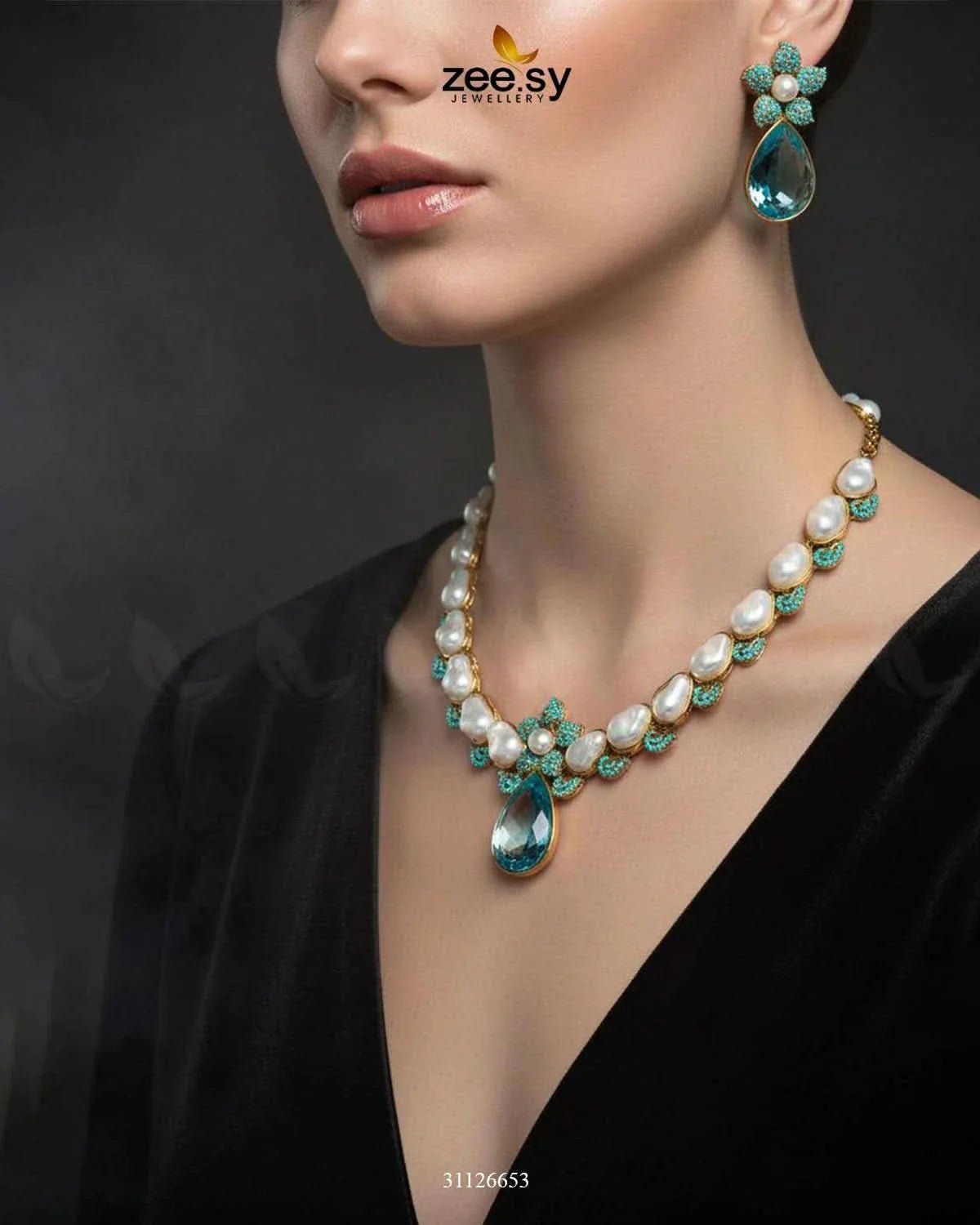 Oceanic Baroque Teardrop Necklace Set Necklace Sets - Zeesy Jewellery Pakistan | Premium Artificial & Imitation Jewellery