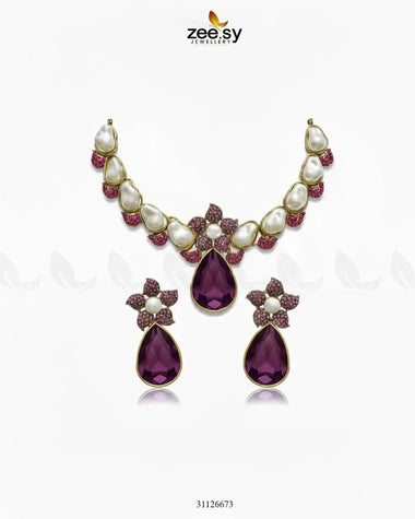 Oceanic Baroque Teardrop Necklace Set Purple Necklace Sets - Zeesy Jewellery Pakistan | Premium Artificial & Imitation Jewellery