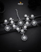Aquilegia Necklace Set Silver Blue Necklace Sets - Zeesy Jewellery Pakistan | Premium Artificial & Imitation Jewellery