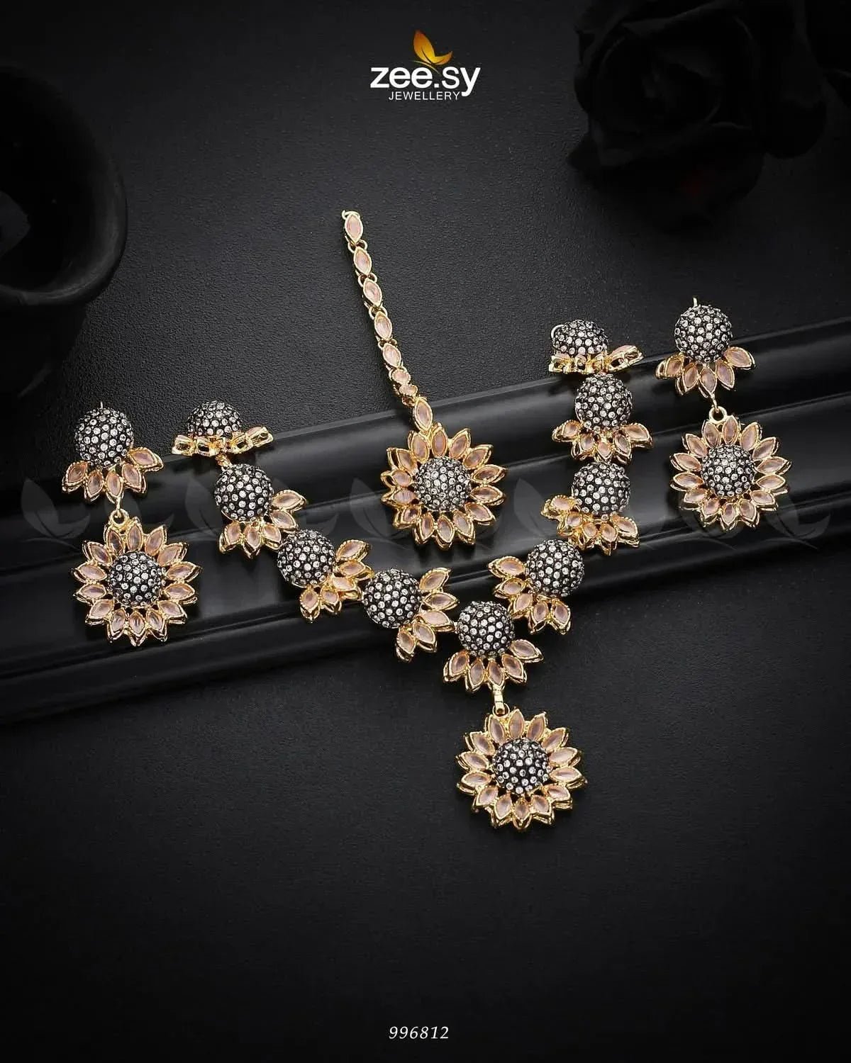 Aquilegia Necklace Set Mint pink Necklace Sets - Zeesy Jewellery Pakistan | Premium Artificial & Imitation Jewellery