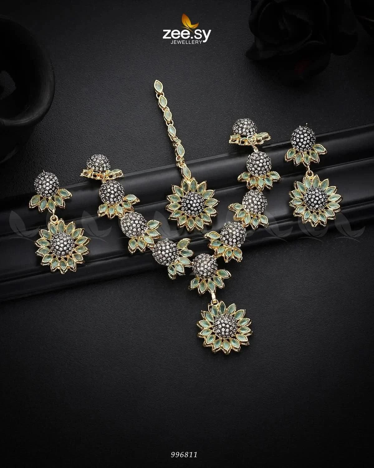 Aquilegia Necklace Set Mint Green Necklace Sets - Zeesy Jewellery Pakistan | Premium Artificial & Imitation Jewellery
