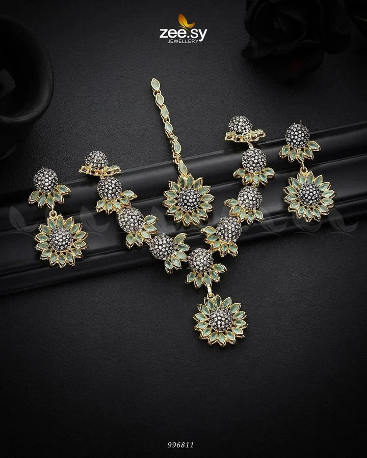 Aquilegia Necklace Set Mint Green Necklace Sets - Zeesy Jewellery Pakistan | Premium Artificial & Imitation Jewellery