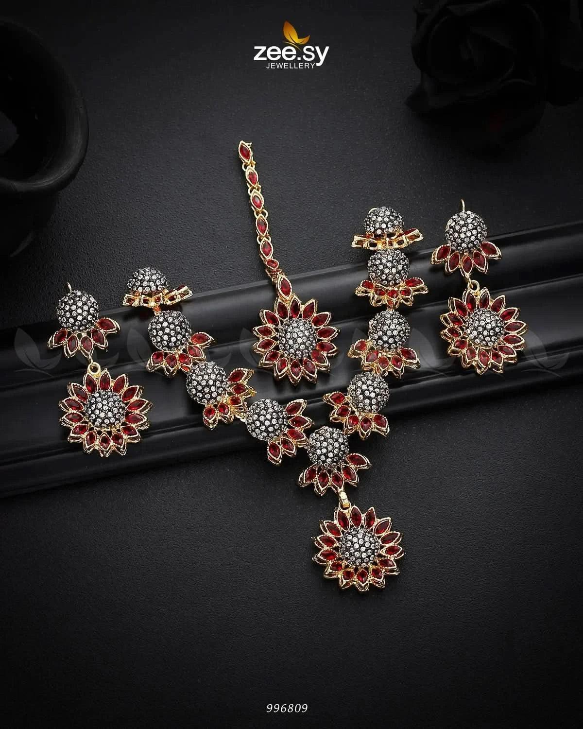 Aquilegia Necklace Set Red Necklace Sets - Zeesy Jewellery Pakistan | Premium Artificial & Imitation Jewellery