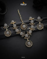 Aquilegia Necklace Set Golden Black Necklace Sets - Zeesy Jewellery Pakistan | Premium Artificial & Imitation Jewellery