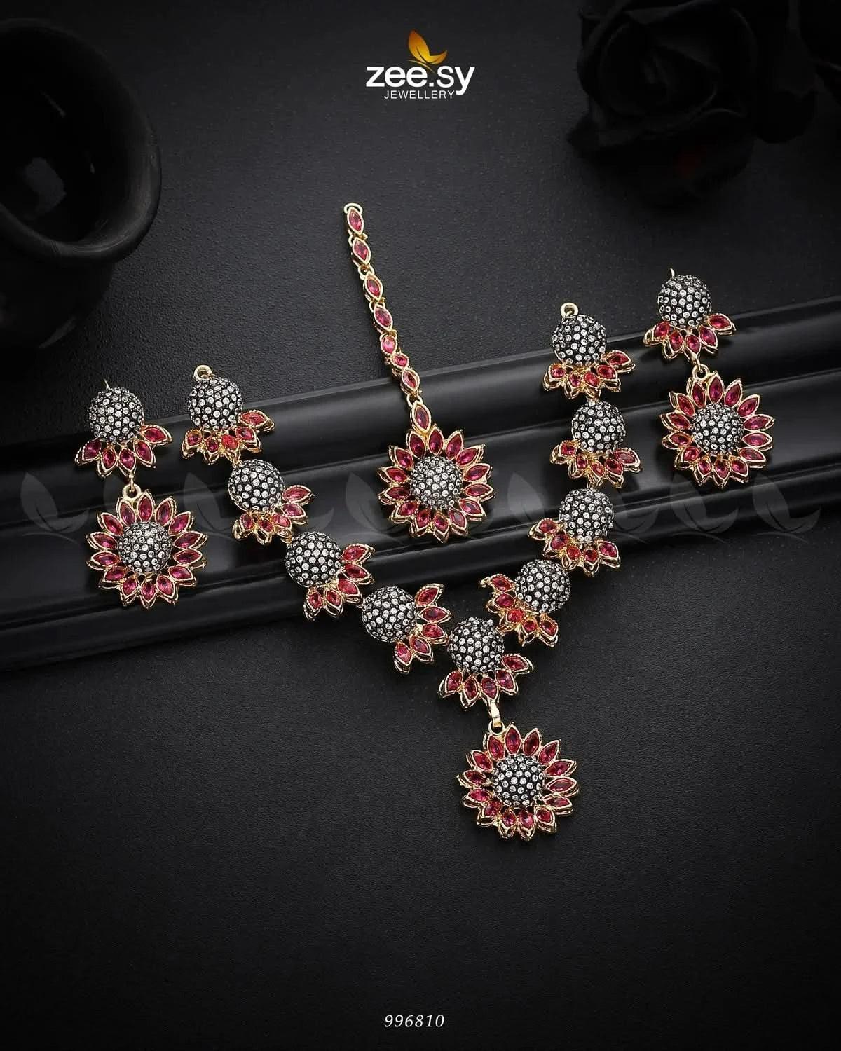 Aquilegia Necklace Set Fuchsia Necklace Sets - Zeesy Jewellery Pakistan | Premium Artificial & Imitation Jewellery