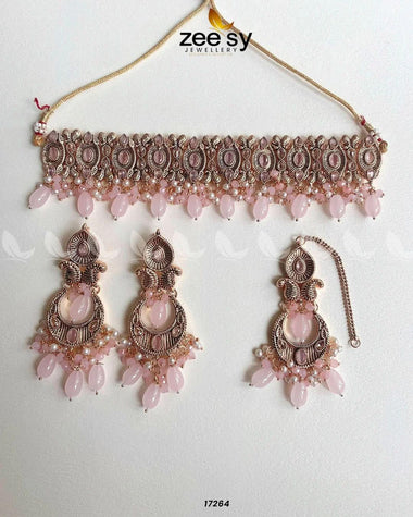 Aura Necklace Set Pink Necklace Sets - Zeesy Jewellery Pakistan | Premium Artificial & Imitation Jewellery