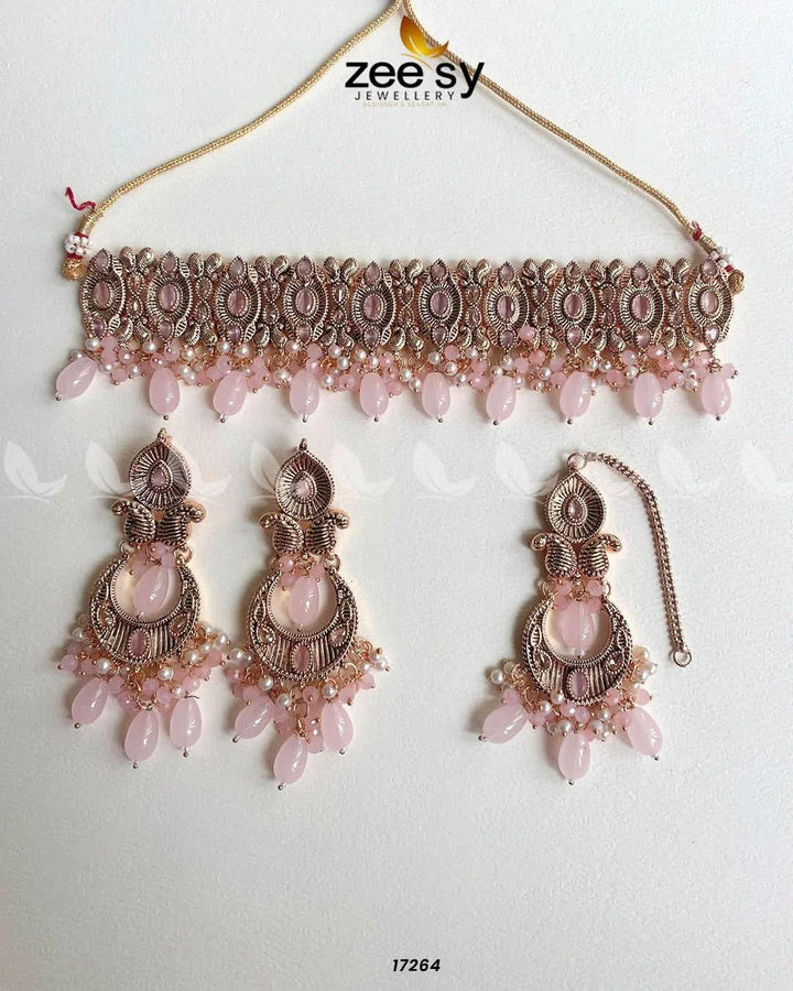 Aura Necklace Set Pink Necklace Sets - Zeesy Jewellery Pakistan | Premium Artificial & Imitation Jewellery