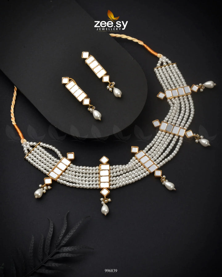 Canna Necklace Set White Necklace Sets - Zeesy Jewellery Pakistan | Premium Artificial & Imitation Jewellery
