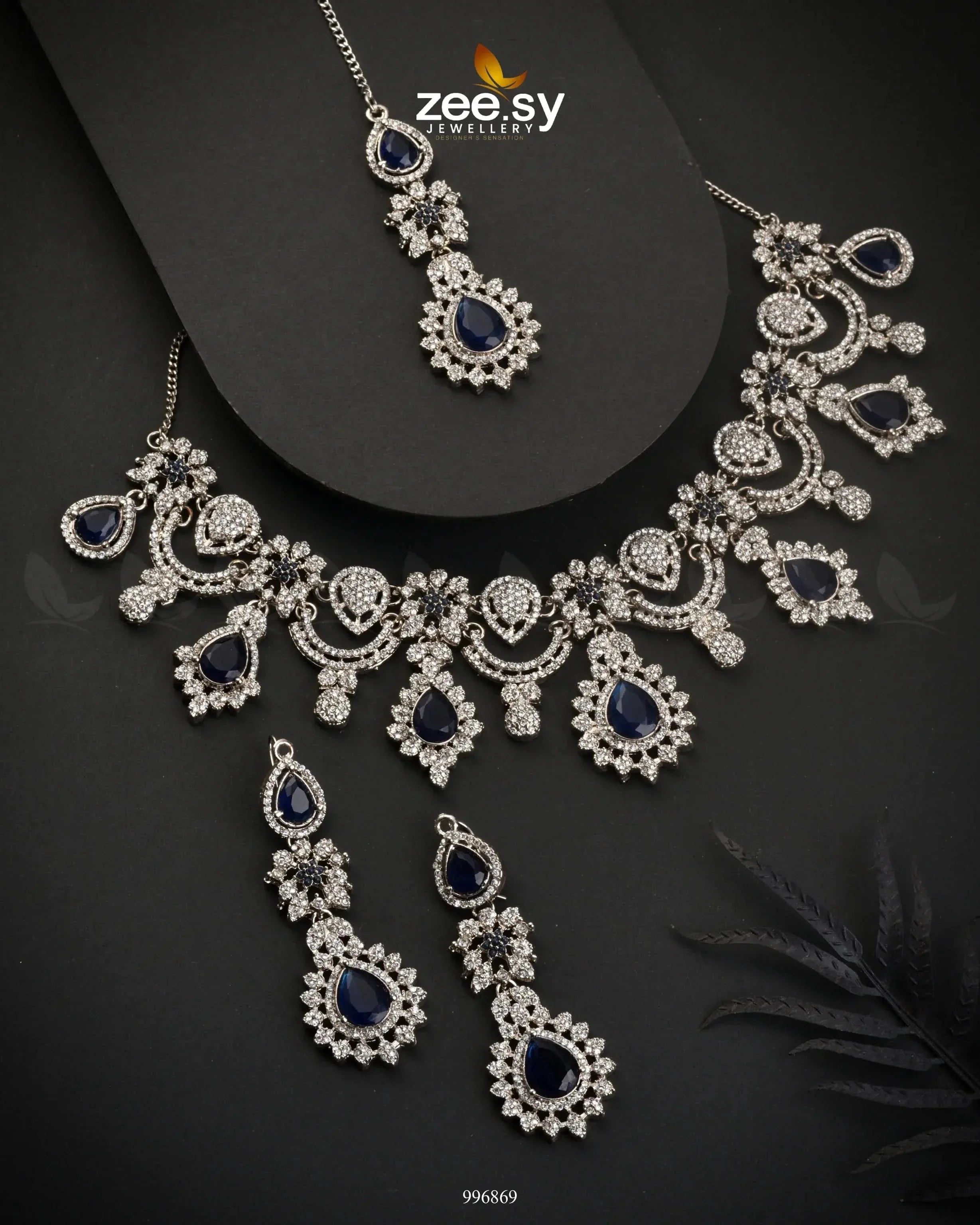 Chrysanthemum Necklace Blue Necklace Sets - Zeesy Jewellery Pakistan | Premium Artificial & Imitation Jewellery