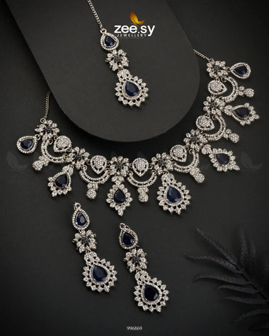 Chrysanthemum Necklace Blue Necklace Sets - Zeesy Jewellery Pakistan | Premium Artificial & Imitation Jewellery