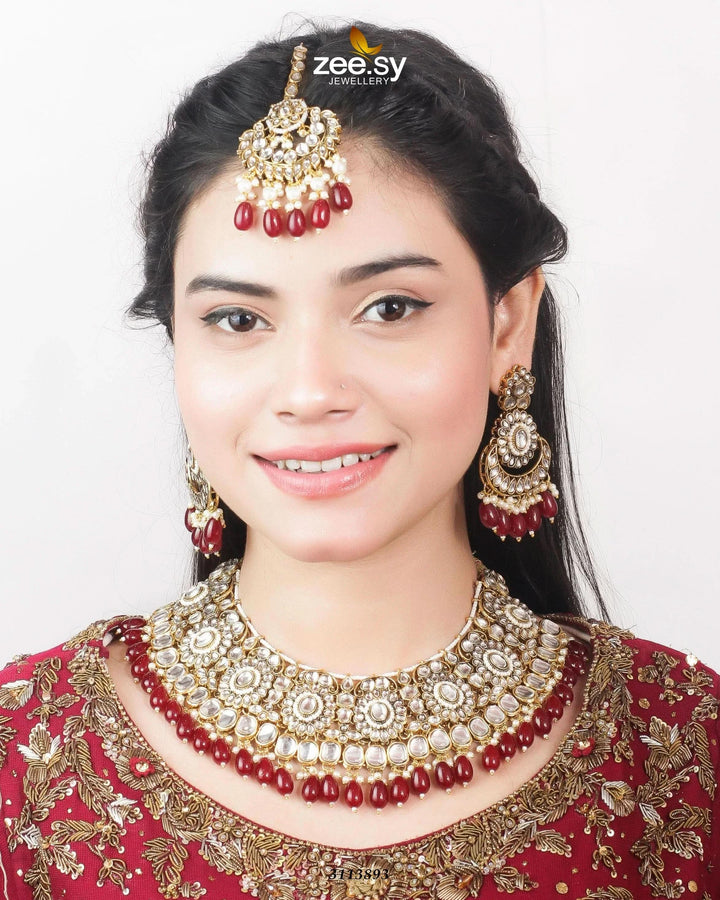 Hoor Bridal Set Red Necklace Sets - Zeesy Jewellery Pakistan | Premium Artificial & Imitation Jewellery
